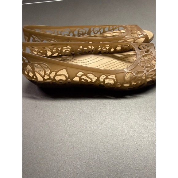 Crocs Isabella Jelly Flats Bronze Tan Floral Cutout Open Toe Sandals Womens 10 - Picture 3 of 8